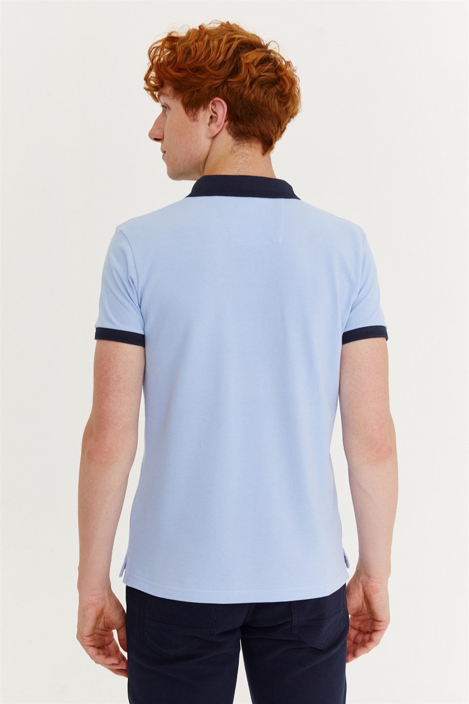  Morven Erkek Mavi Basic Polo Yaka Cepsiz Dynamik Fit Rahat Kesim T-Shirt