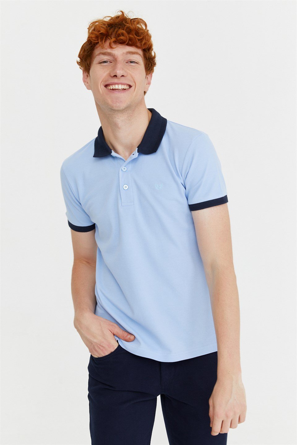  Morven Erkek Mavi Basic Polo Yaka Cepsiz Dynamik Fit Rahat Kesim T-Shirt