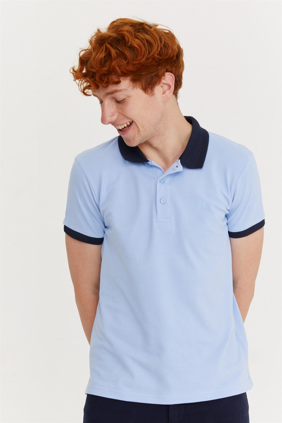  Morven Erkek Mavi Basic Polo Yaka Cepsiz Dynamik Fit Rahat Kesim T-Shirt