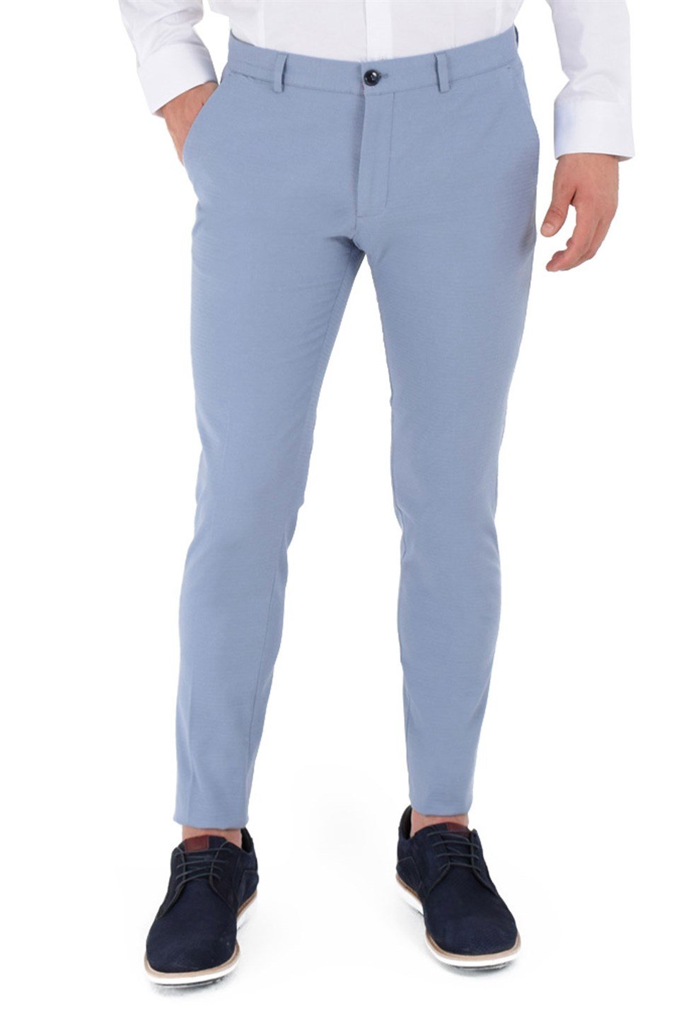  Morven Erkek Mavi Flora Pamuklu Slim Fit Yan Cep Keten Pantolon