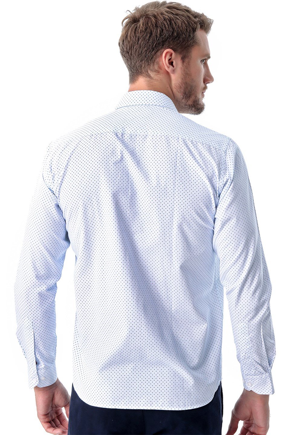  Morven Erkek Mavi Saldera Slim Fit Dar Kesim Baskılı İtalyan Yaka Uzun Kollu Gömlek