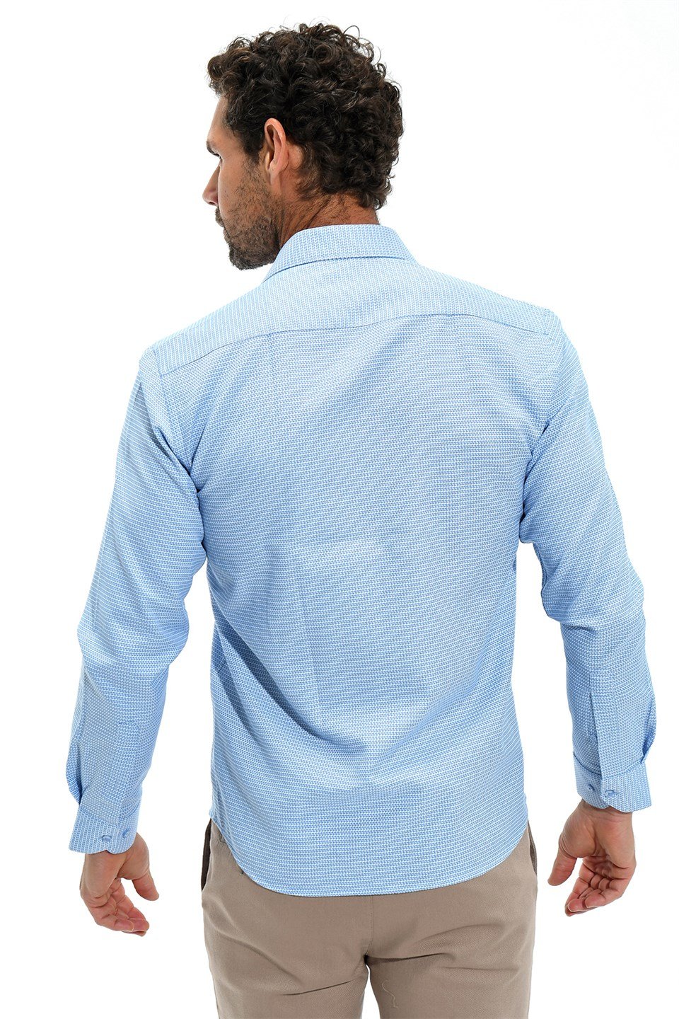  Morven Erkek Mavi Saldera Slim Fit Jakarlı İtalyan Yaka Uzun Kollu Gömlek