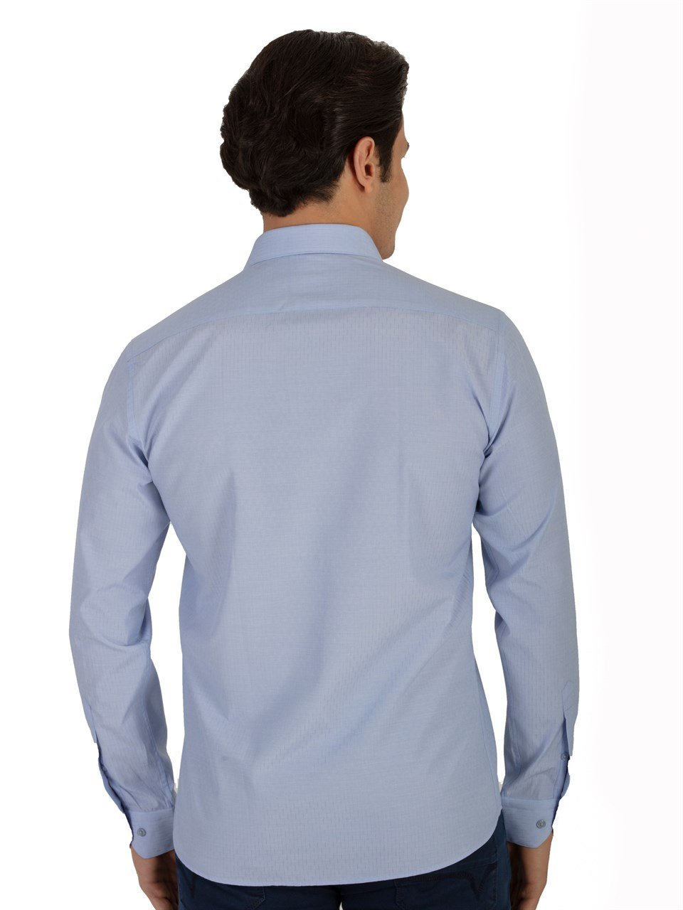  Morven Erkek Mavi Saldera Slim Fit Jakarlı İtalyan Yaka Uzun Kollu Gömlek
