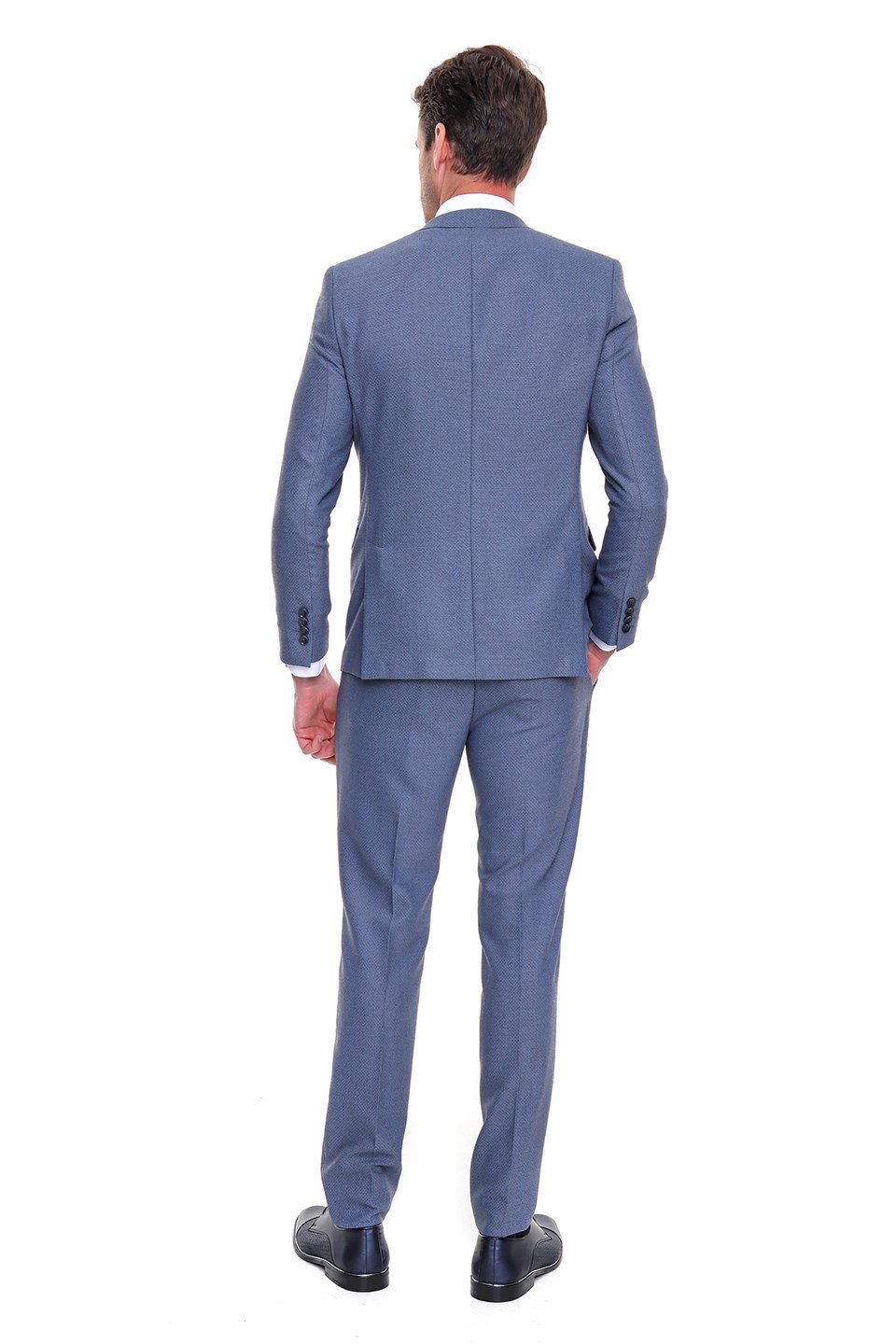  Morven Erkek Mavi Wolves  Kombinli Yelekli Slim Fit Dar Kesim 6 Drop Takım Elbise