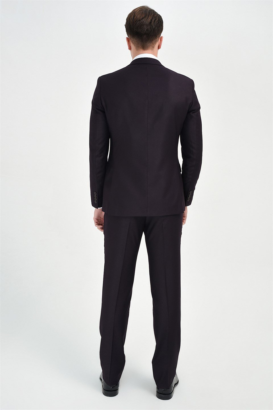 Morven Erkek Mürdüm Fredo Slim Fit Dar Kesim Yelekli 6 Drop Takım Elbise