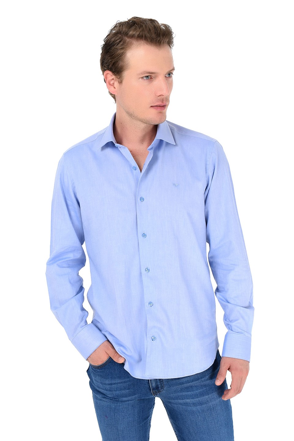  Morven Erkek Oxford Slim Fit Uzun Kol Gömlek Mavi