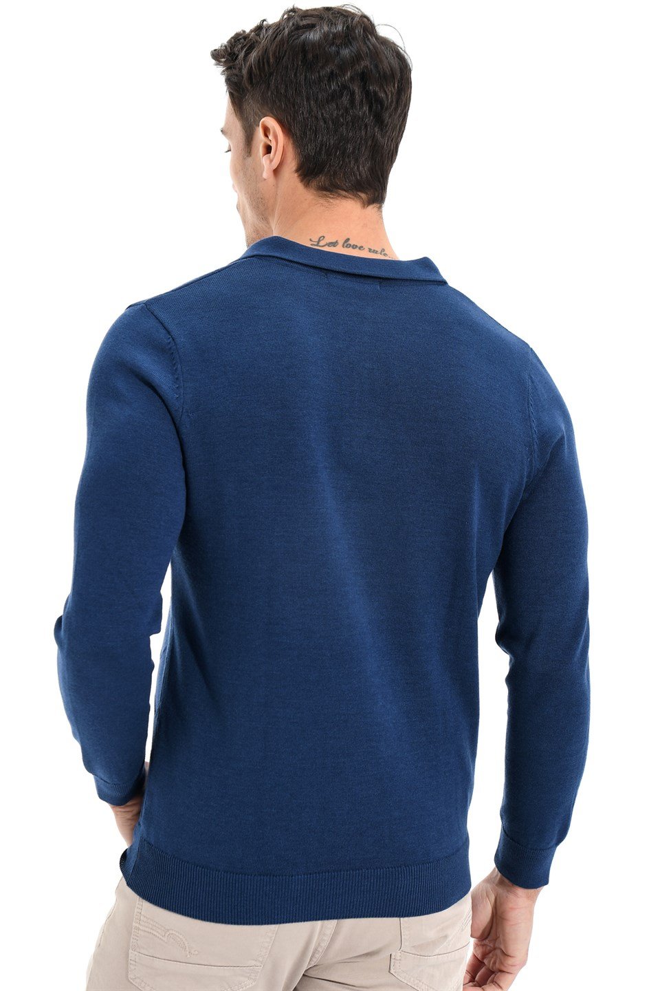  Morven Erkek Polo Düğmeli Yaka Dynamic Fit Rahat Kesim Petek Desenli Triko Kazak Saks Mavisi