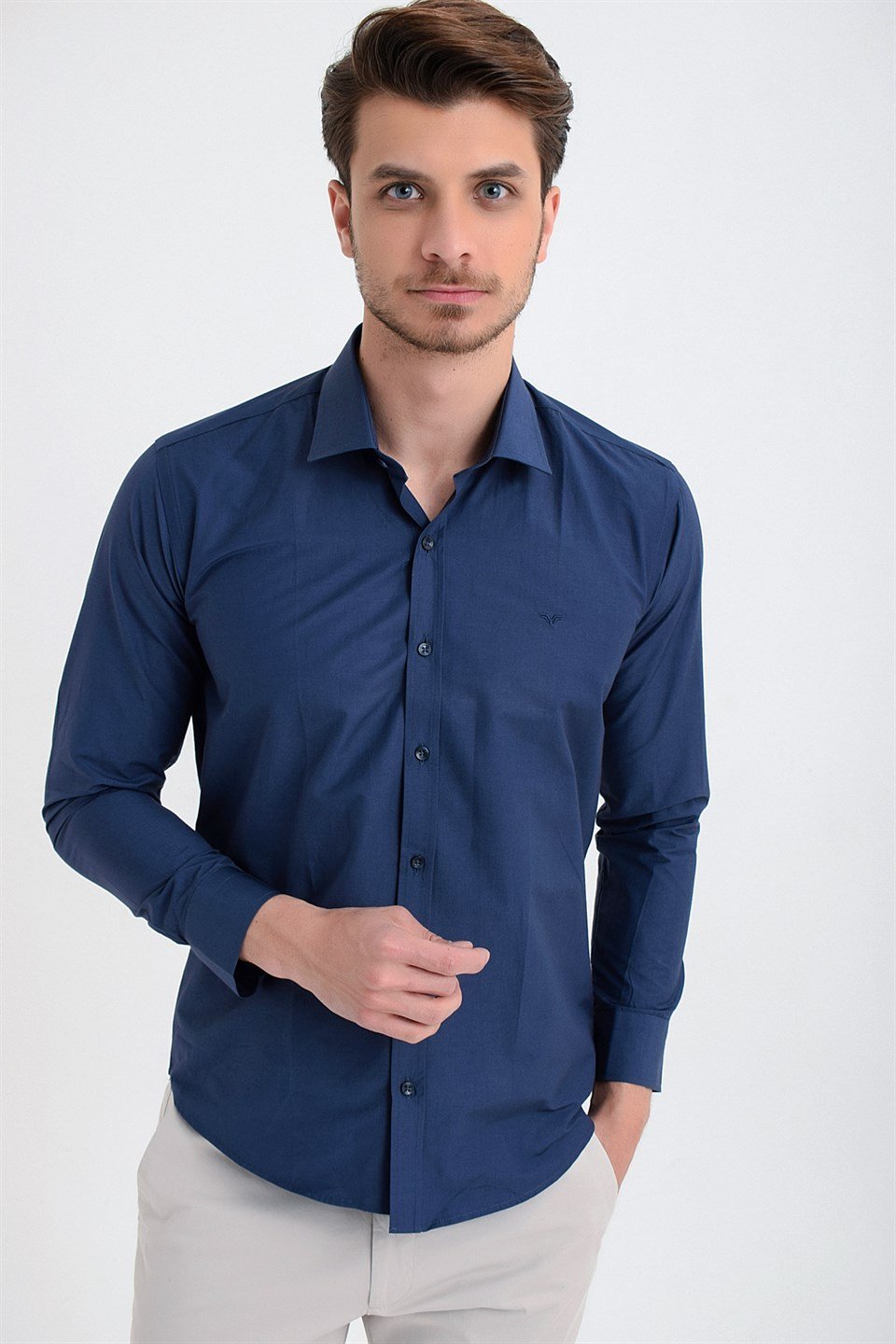  Morven Erkek Poplin Slim Fit Uzun Kollu Gömlek Saks Mavisi