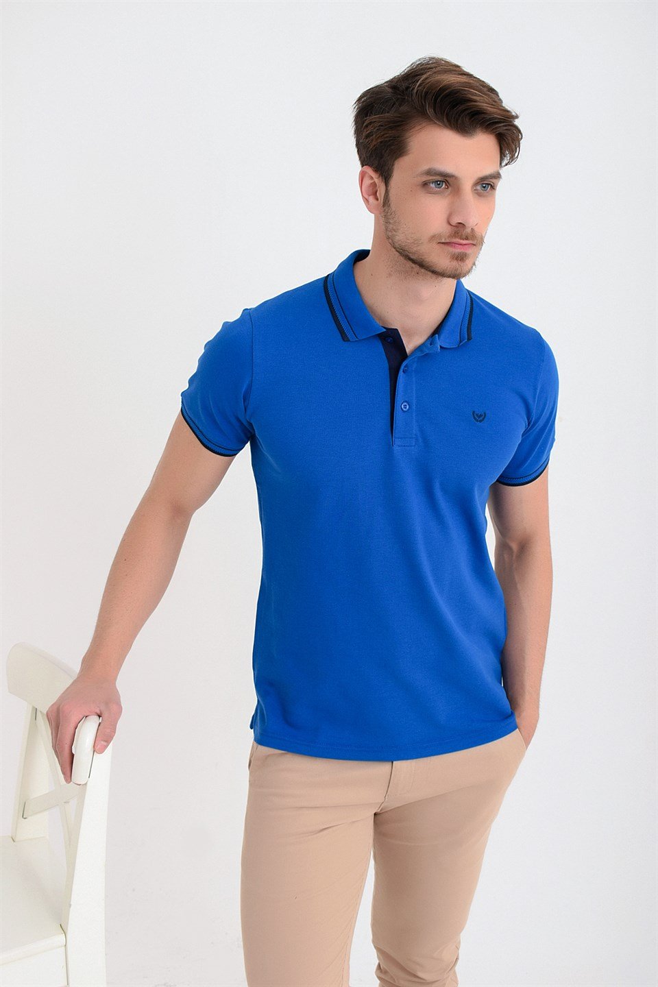  Morven Erkek Saks Mavisi Basic Dinamik Fit Rahat Kesim Cepsiz  Polo Yaka T-Shirt