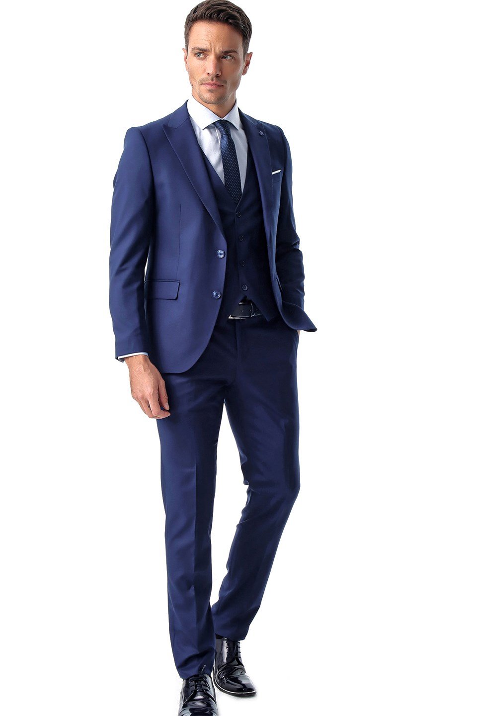  Morven Erkek Saks Mavisi Jakarlı Slim Fit Dar Kesim 6 Drop Takım Elbise