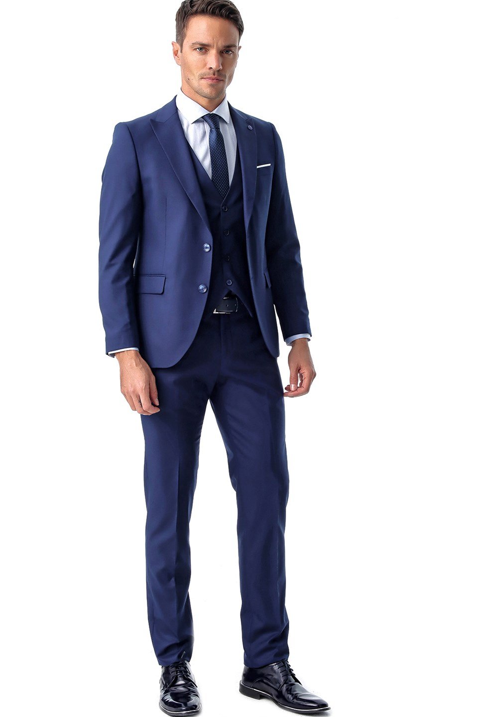  Morven Erkek Saks Mavisi Jakarlı Slim Fit Dar Kesim 6 Drop Takım Elbise