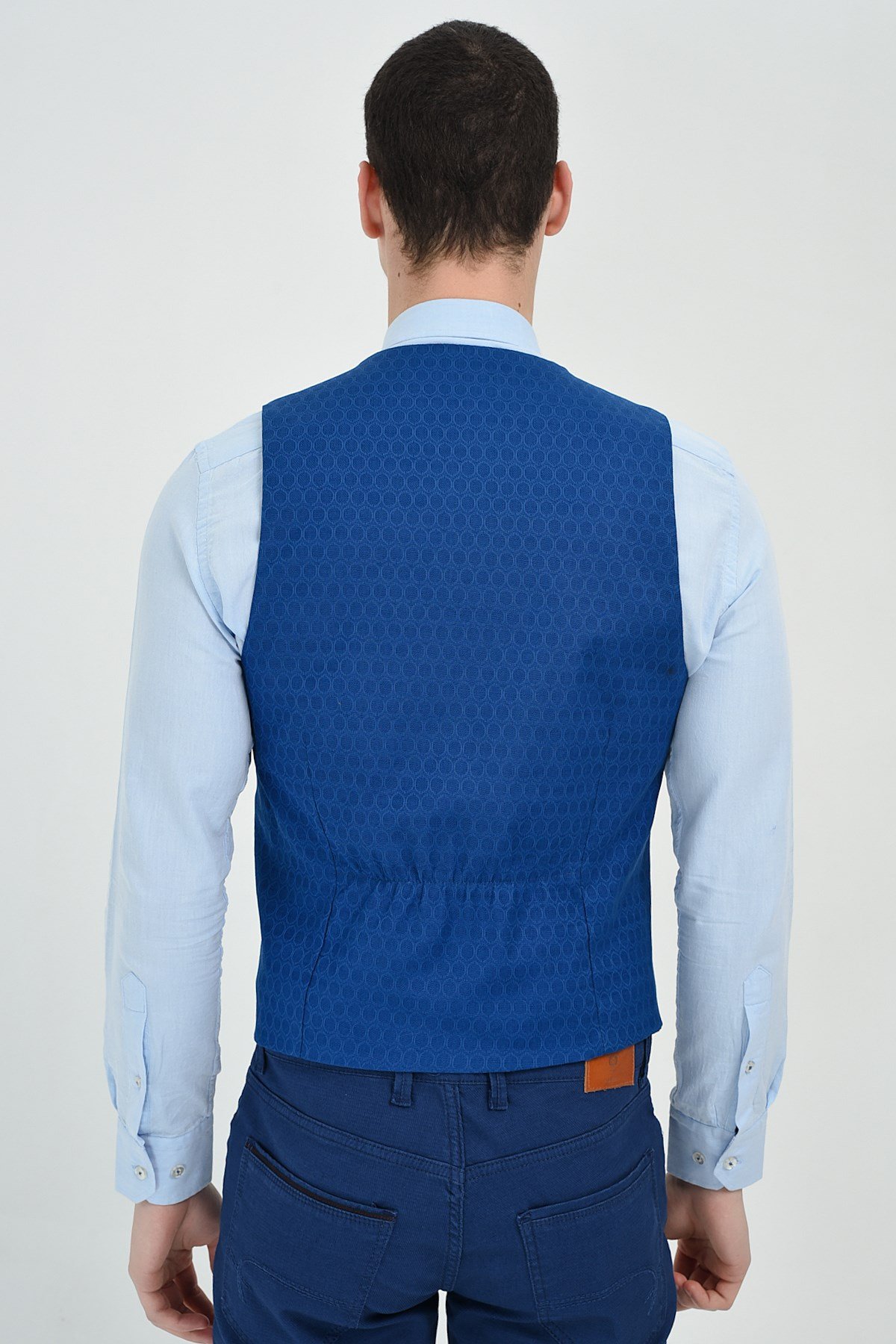  Morven Erkek Saks Mavisi Lost Slim Fit Jakarlı V Yaka Yelek