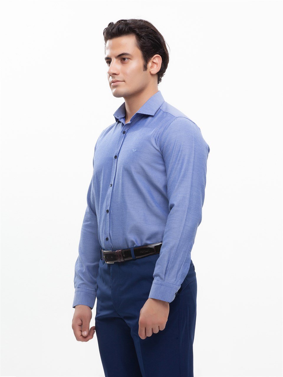  Morven Erkek Saldera Slim Fit Uzun Kollu Gömlek Saks Mavisi