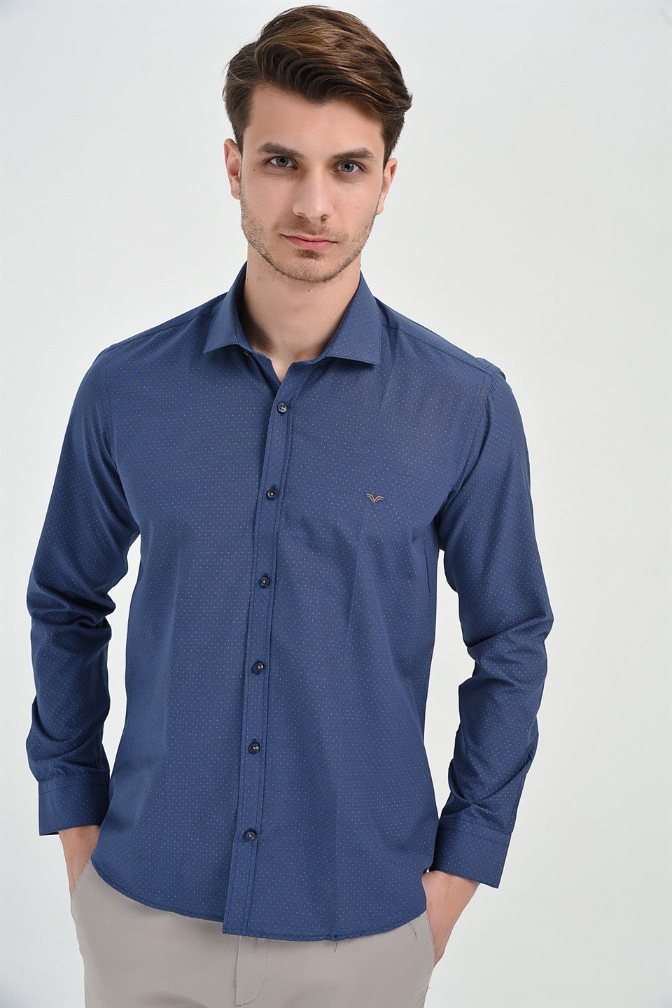  Morven Erkek Saldera Slim Fit Uzun Kollu Gömlek Saks Mavisi