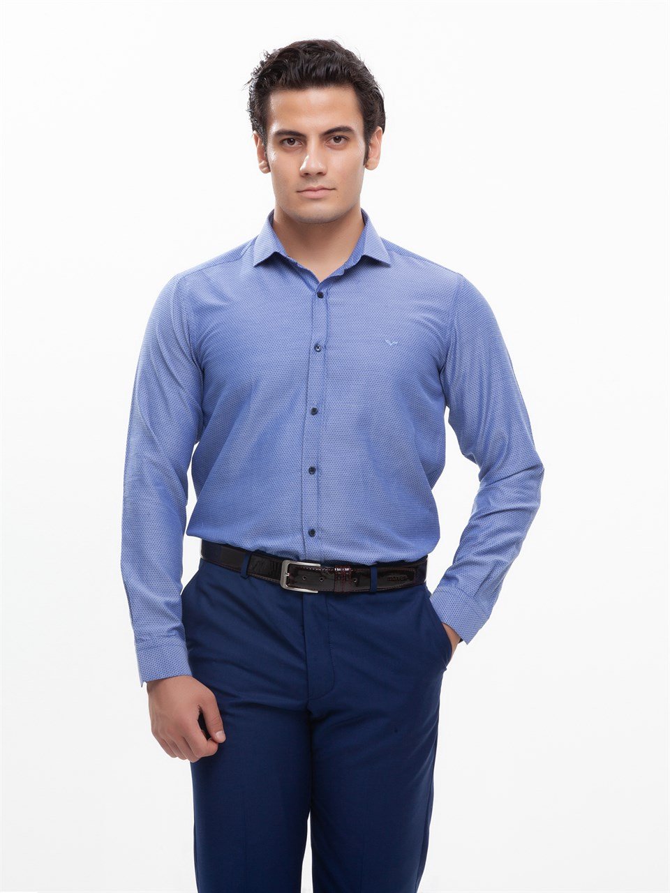  Morven Erkek Saldera Slim Fit Uzun Kollu Gömlek Saks Mavisi