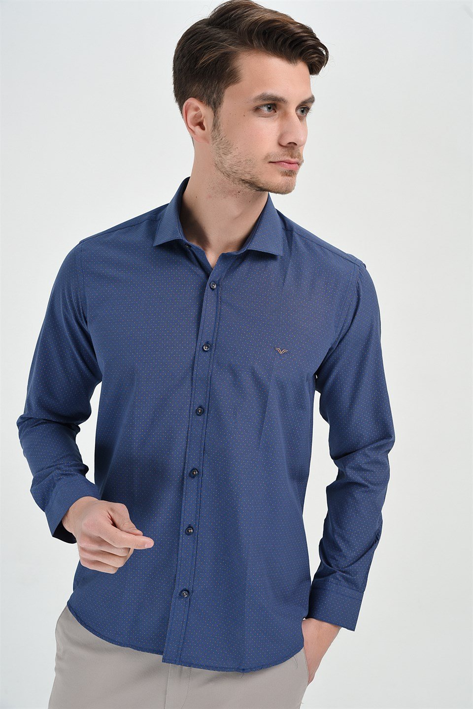  Morven Erkek Saldera Slim Fit Uzun Kollu Gömlek Saks Mavisi