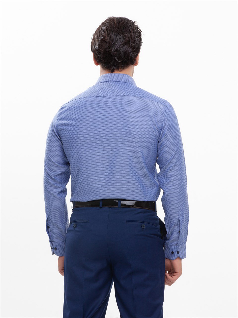  Morven Erkek Saldera Slim Fit Uzun Kollu Gömlek Saks Mavisi
