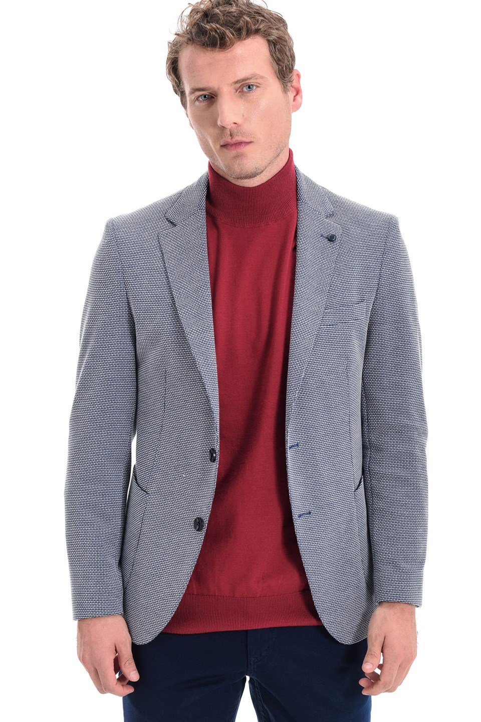  Morven Erkek Selegna Örme Slim Fit Ceket Lacivert