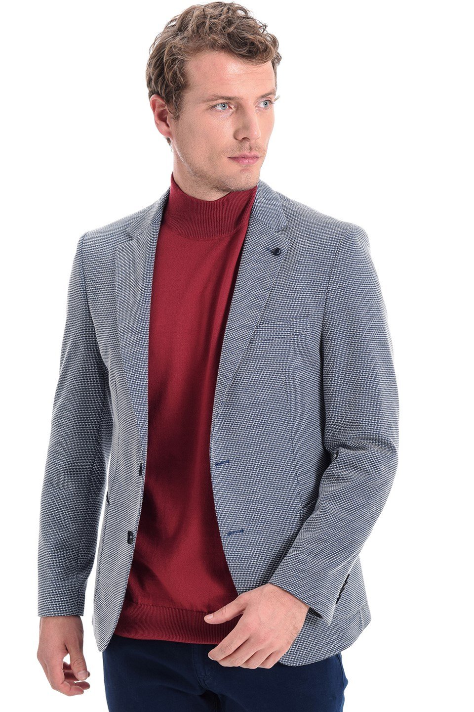  Morven Erkek Selegna Örme Slim Fit Ceket Lacivert