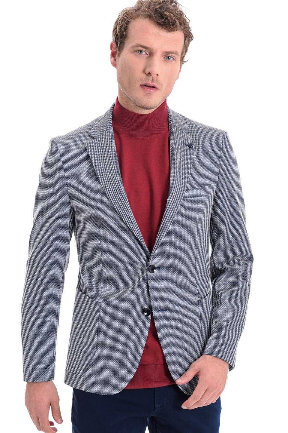  Morven Erkek Selegna Örme Slim Fit Ceket Lacivert