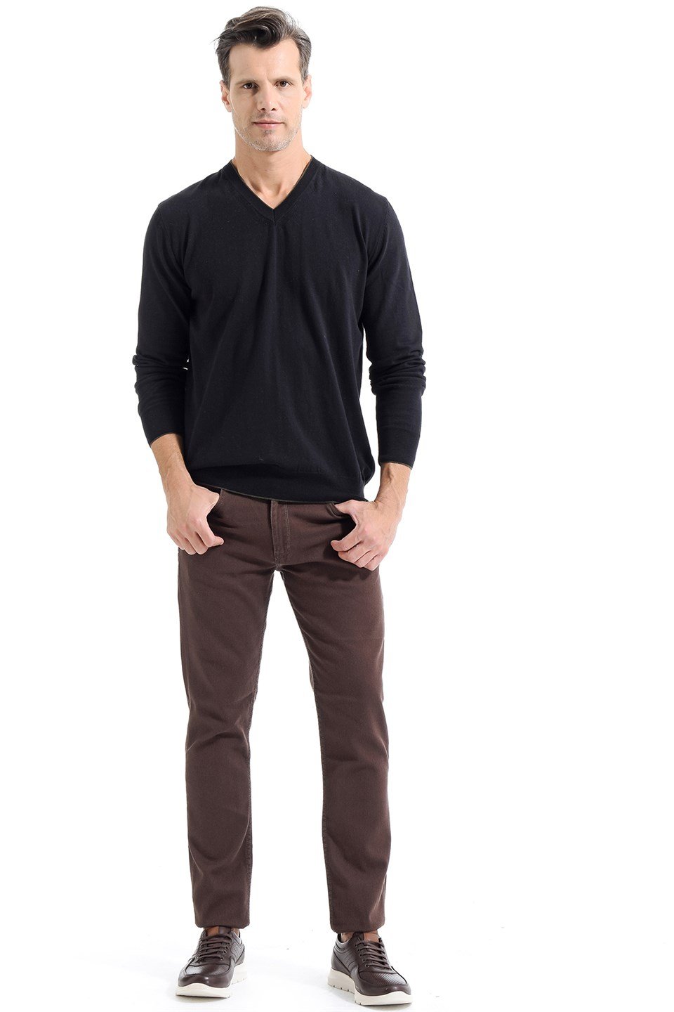  Morven Erkek Siyah Basic Dinamik Fit  V Yaka Triko Kazak