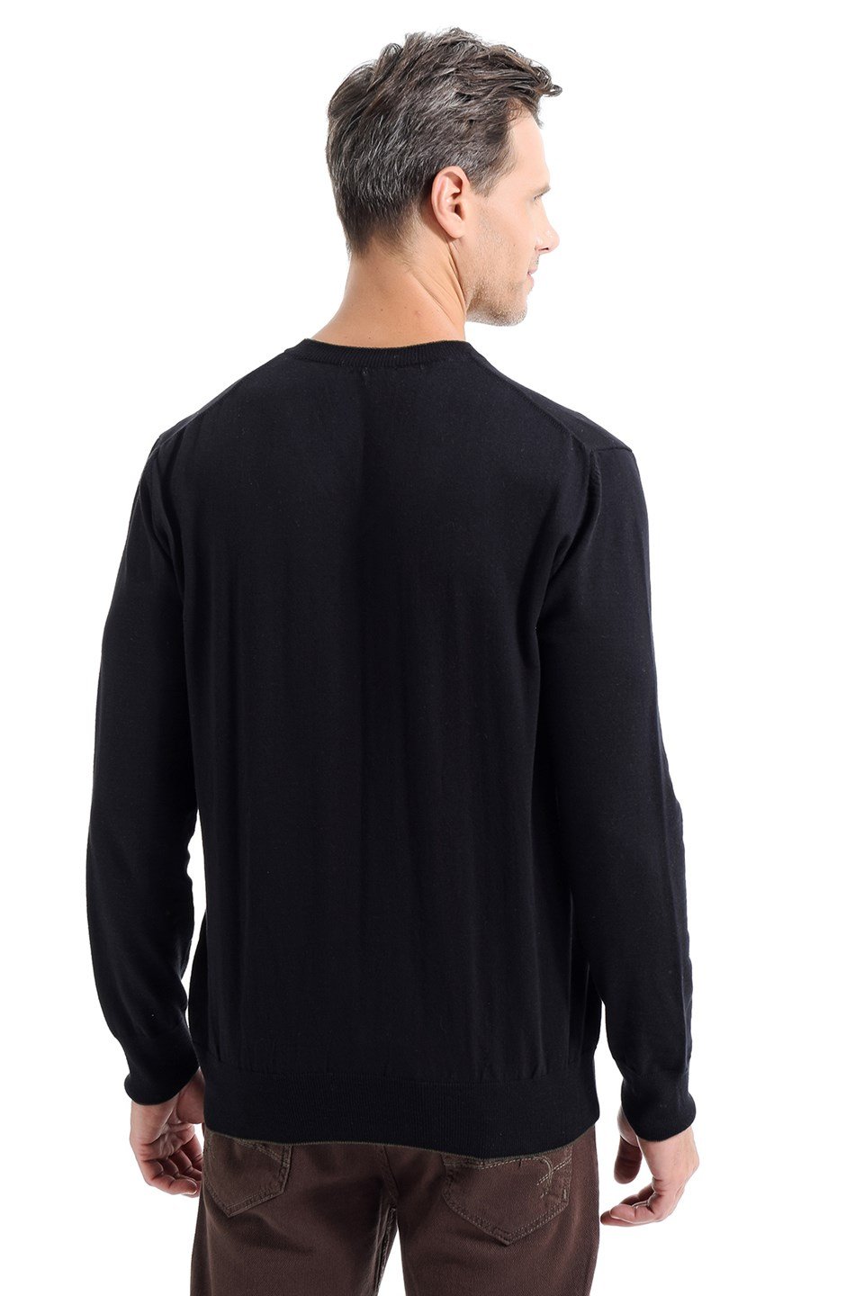 Morven Erkek Siyah Basic Dinamik Fit  V Yaka Triko Kazak