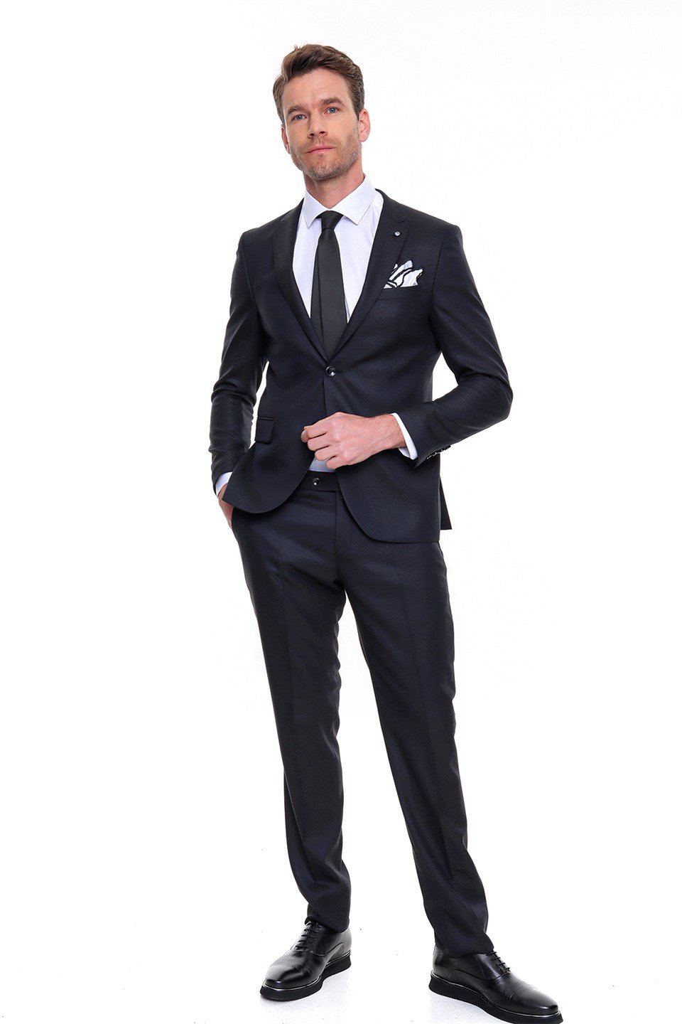  Morven Erkek Siyah Cappi Slim Fit Dar Kesim Jakarlı 6 Drop Takım Elbise