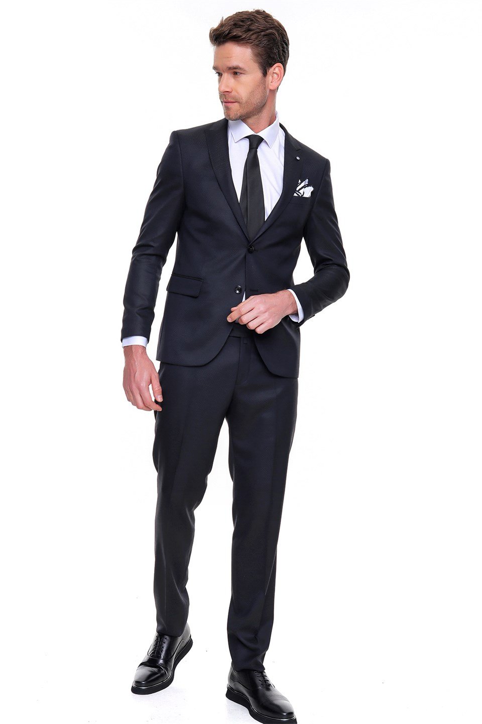  Morven Erkek Siyah Cappi Slim Fit Dar Kesim Jakarlı 6 Drop Takım Elbise