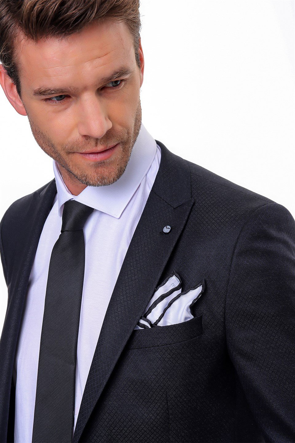  Morven Erkek Siyah Cappi Slim Fit Dar Kesim Jakarlı 6 Drop Takım Elbise