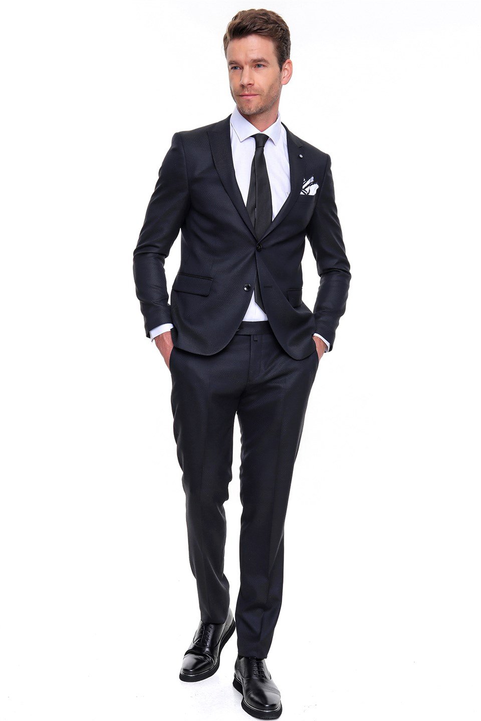  Morven Erkek Siyah Cappi Slim Fit Dar Kesim Jakarlı 6 Drop Takım Elbise