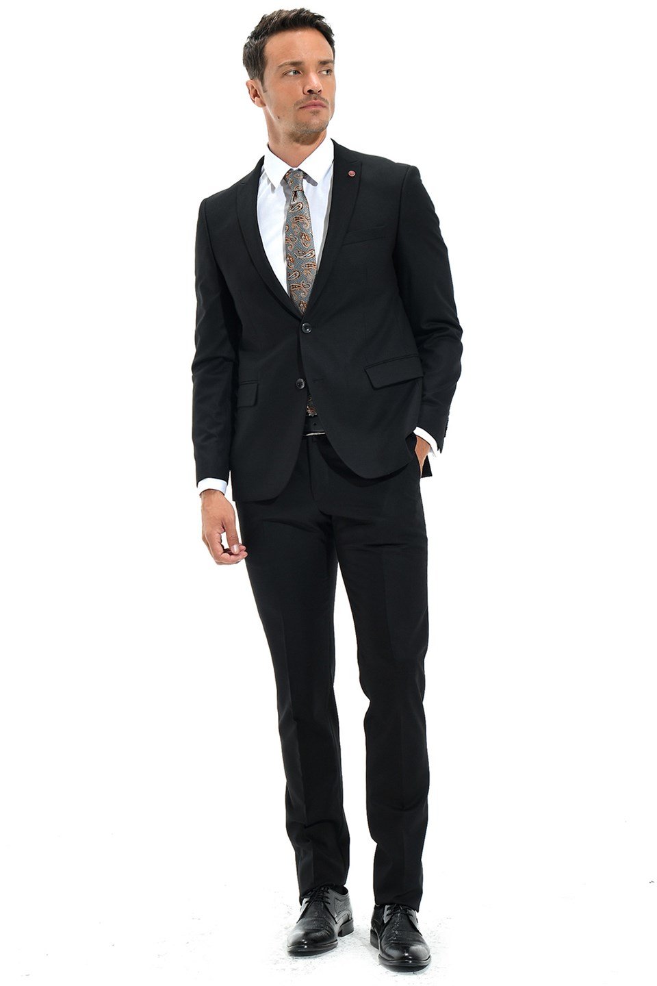  Morven Erkek Siyah Dubai Jakarlı Slim Fit Dar Kesim 6 Drop Takım Elbise