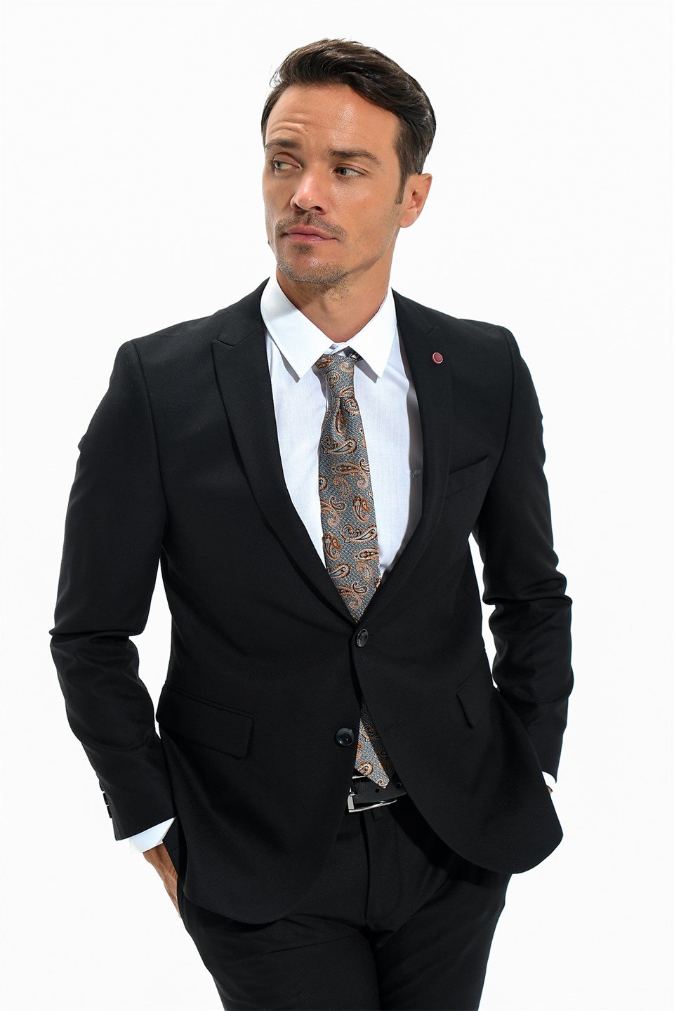  Morven Erkek Siyah Dubai Jakarlı Slim Fit Dar Kesim 6 Drop Takım Elbise