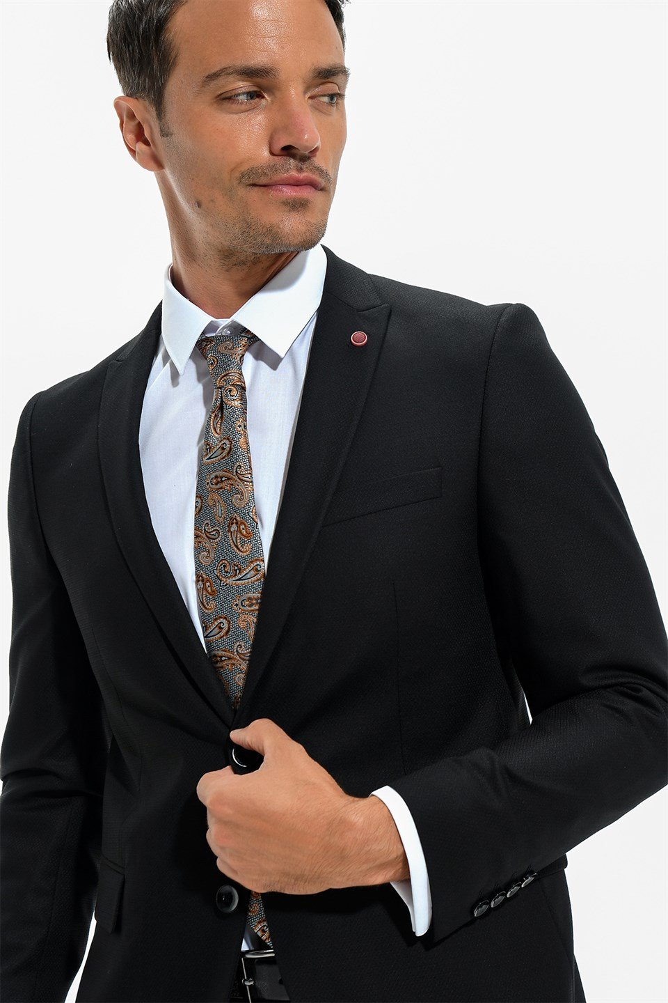  Morven Erkek Siyah Dubai Jakarlı Slim Fit Dar Kesim 6 Drop Takım Elbise