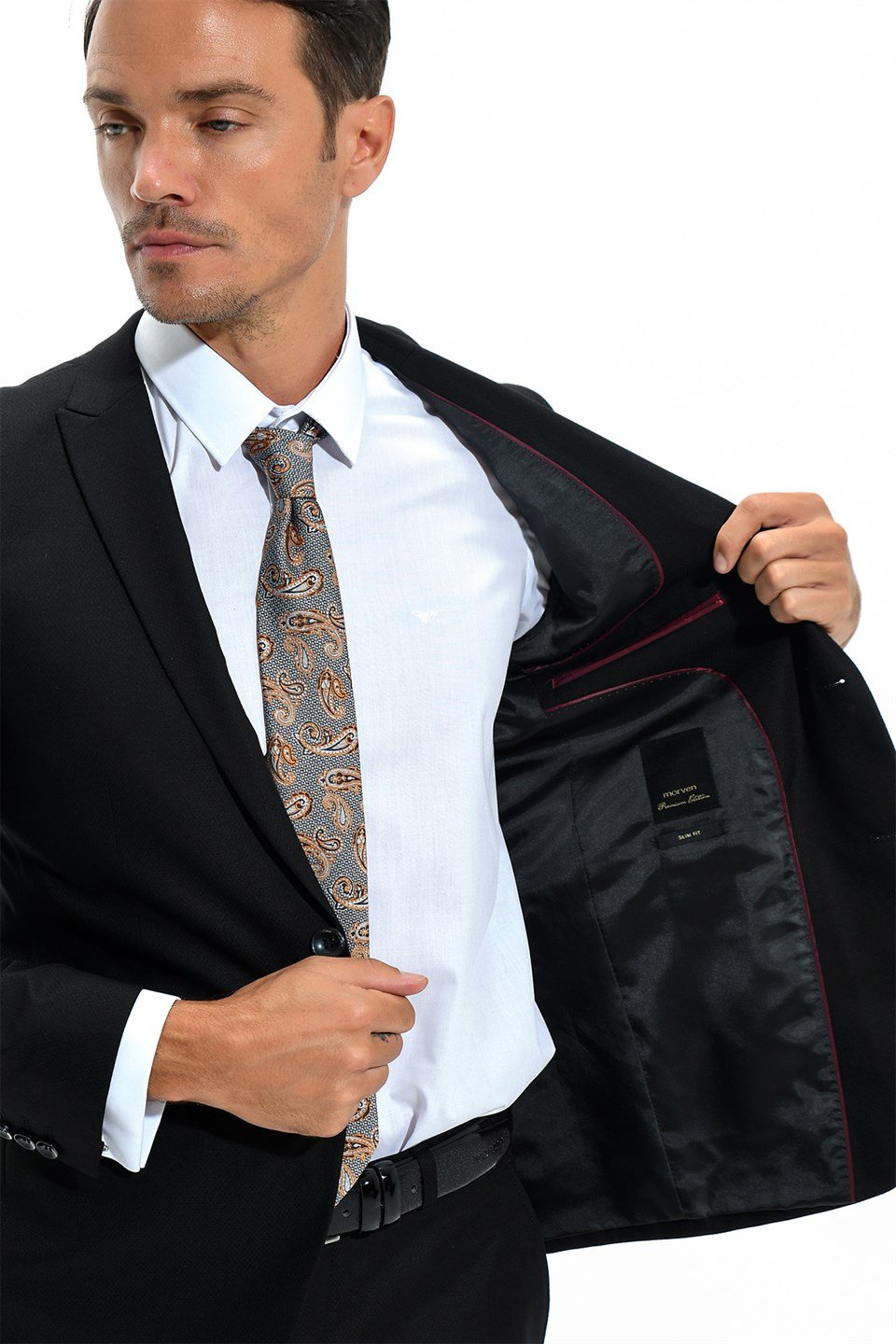  Morven Erkek Siyah Dubai Jakarlı Slim Fit Dar Kesim 6 Drop Takım Elbise