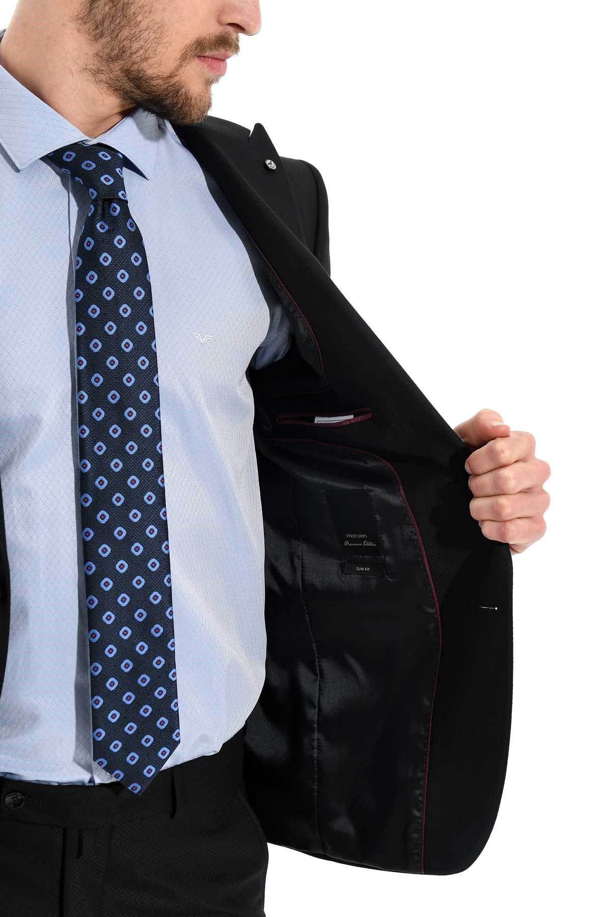  Morven Erkek Siyah Jakarlı Slim Fit Dar Kesim 6 Drop Takım Elbise