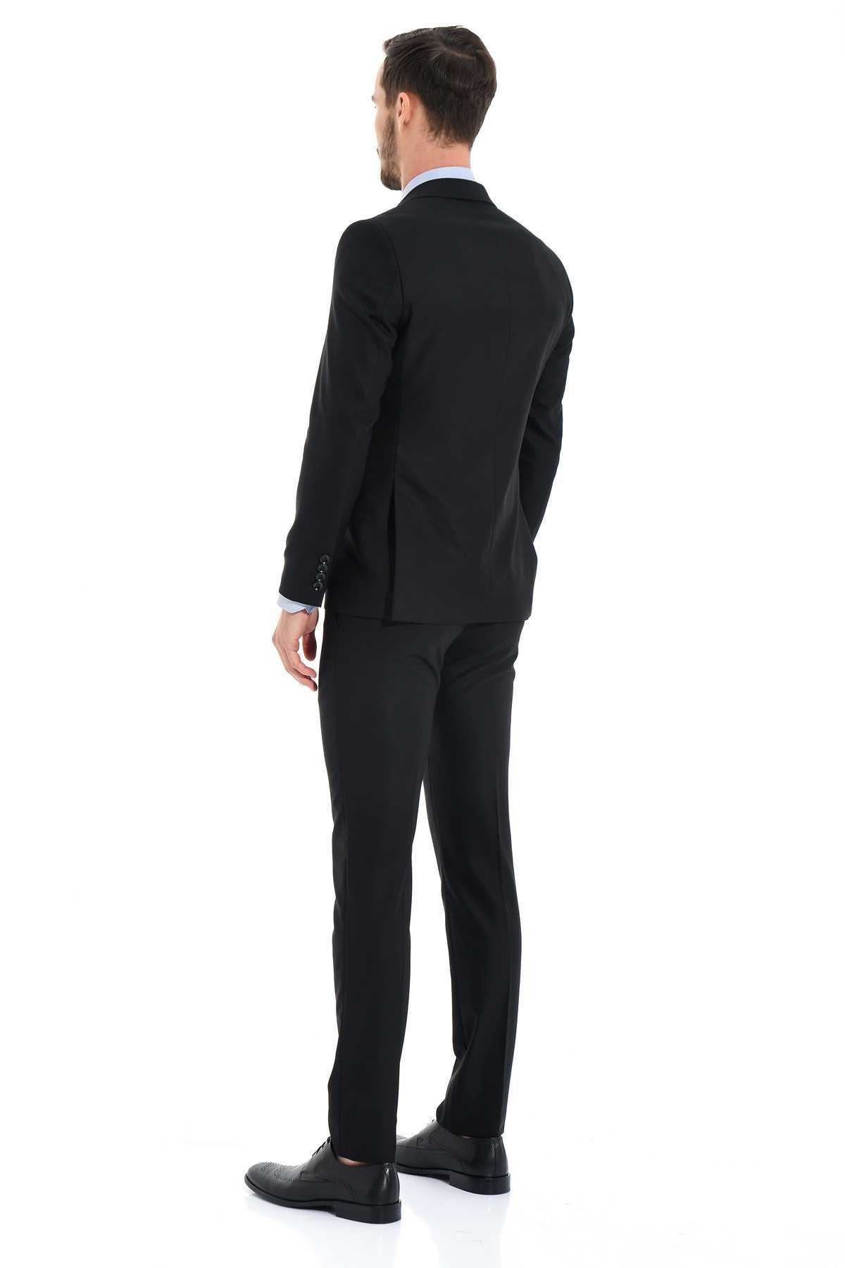  Morven Erkek Siyah Jakarlı Slim Fit Dar Kesim 6 Drop Takım Elbise