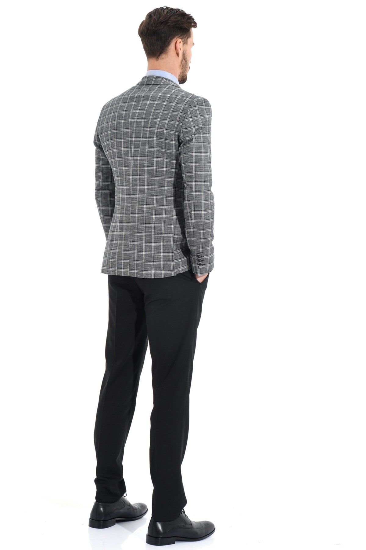  Morven Erkek Siyah Magen Kareli Yelekli Kombinli Slim Fit Dar Kesim 6 Drop Takım Elbise