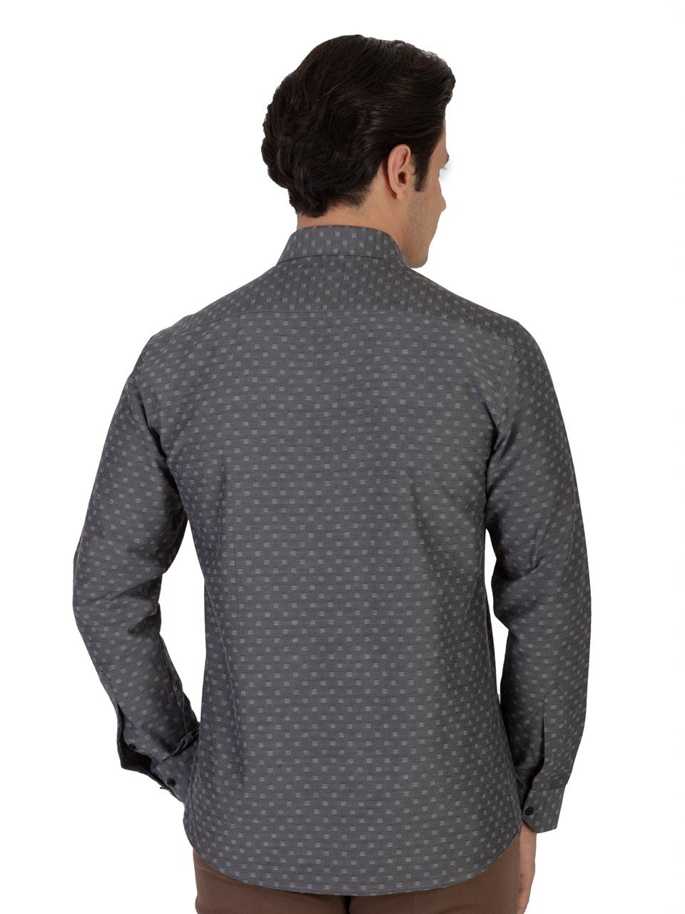  Morven Erkek Siyah Saldera Slim Fit Jakarlı İtalyan Yaka Uzun Kollu Gömlek