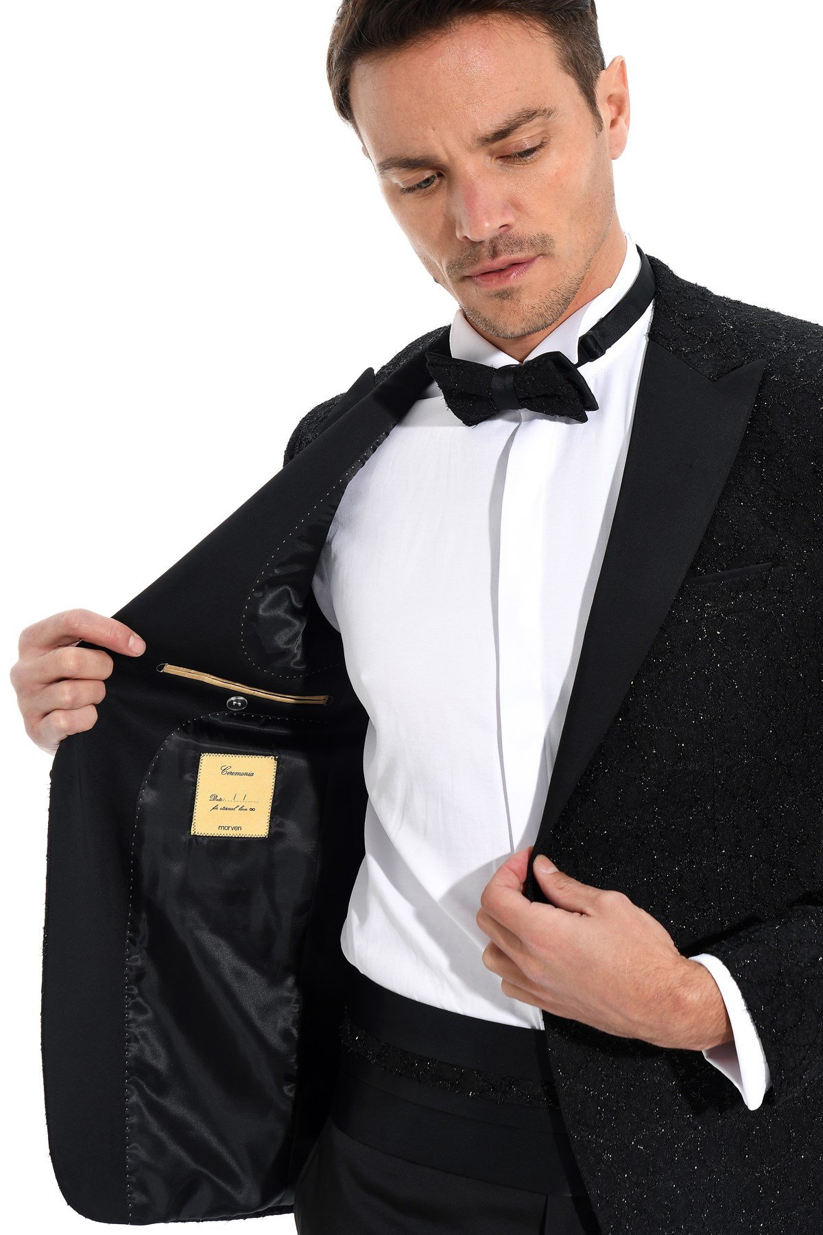  Morven Erkek Siyah Slim Fit Jakarlı Smokin