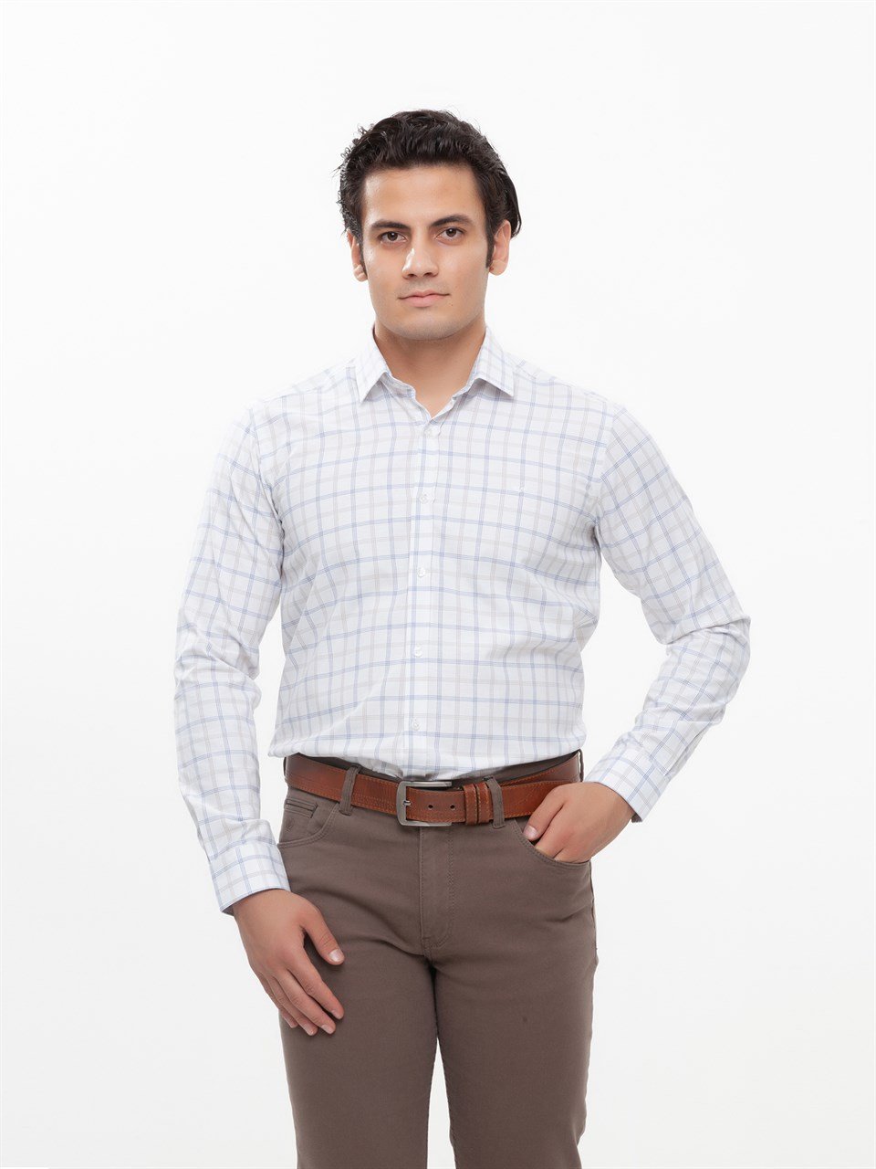  Morven Erkek Slim Fit Uzun Kollu Gömlek Kahverengi