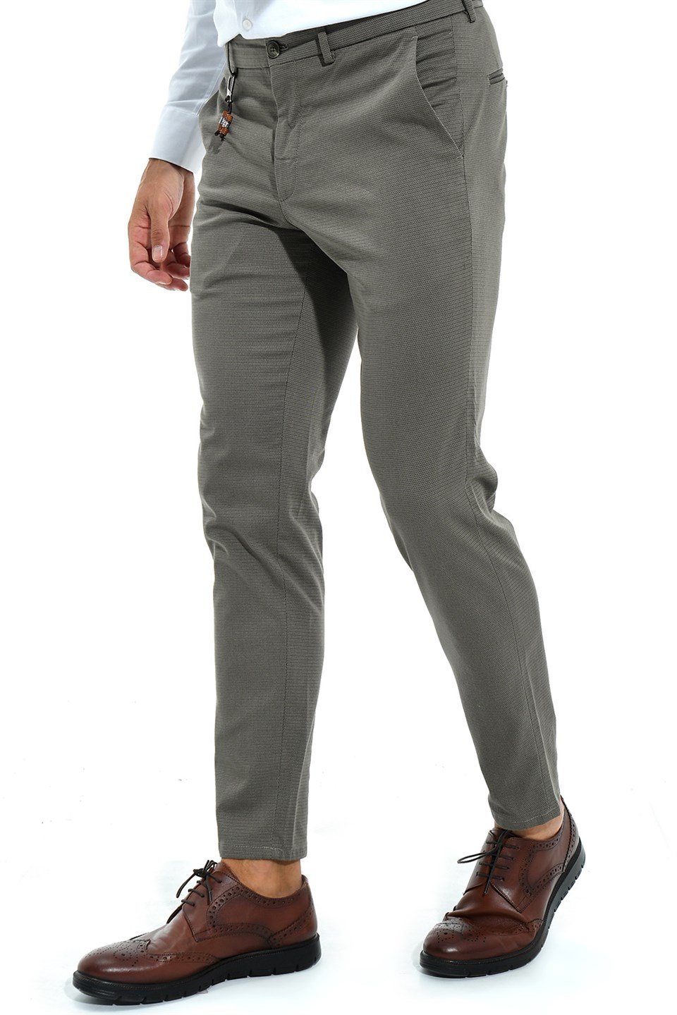  Morven Erkek Yeşil Noyana Pamuklu Slim Fit Yan Cep Keten Pantolon
