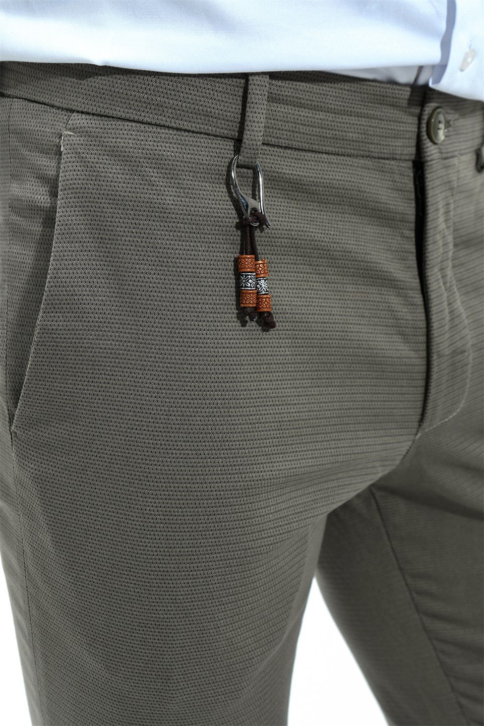  Morven Erkek Yeşil Noyana Pamuklu Slim Fit Yan Cep Keten Pantolon