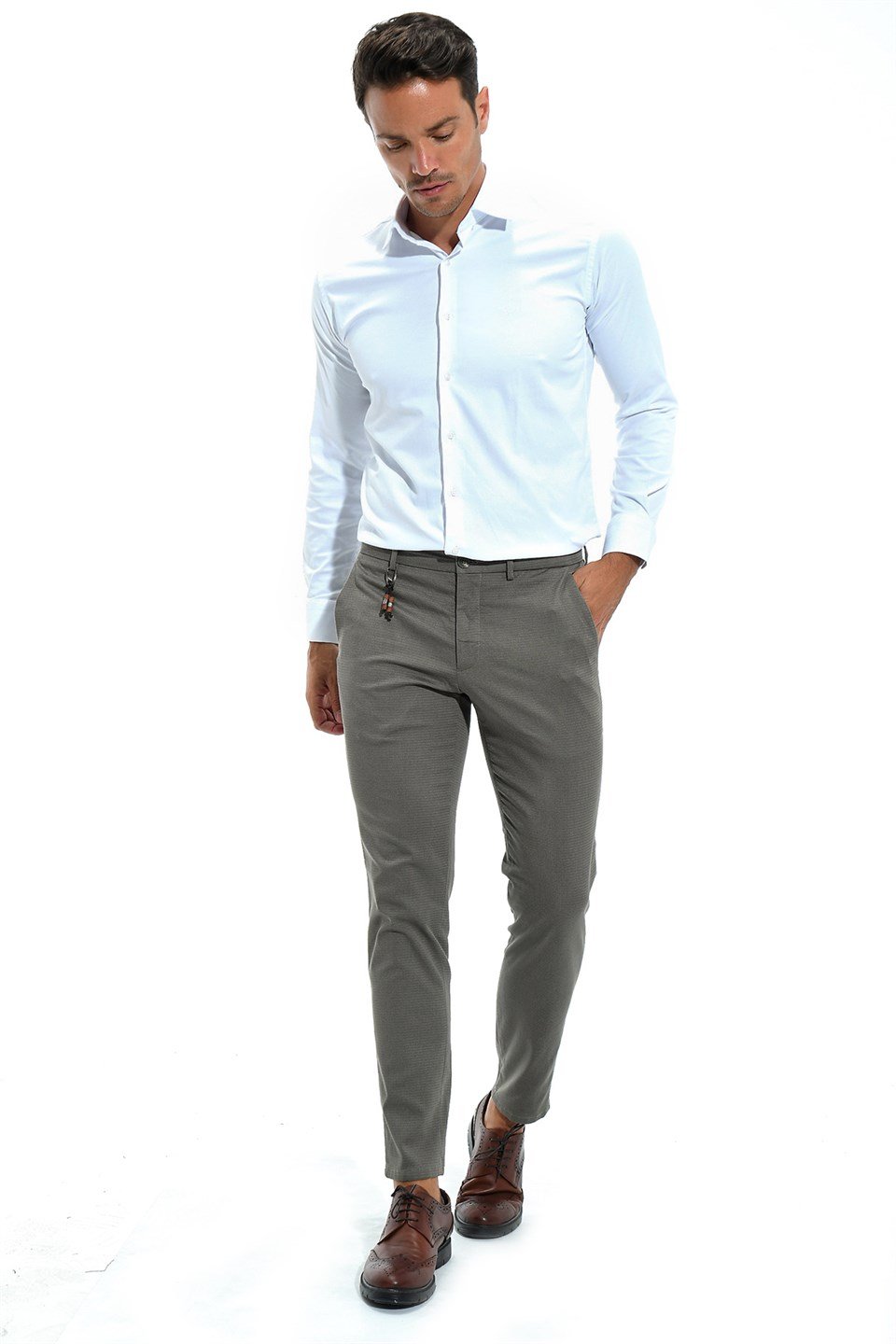  Morven Erkek Yeşil Noyana Pamuklu Slim Fit Yan Cep Keten Pantolon