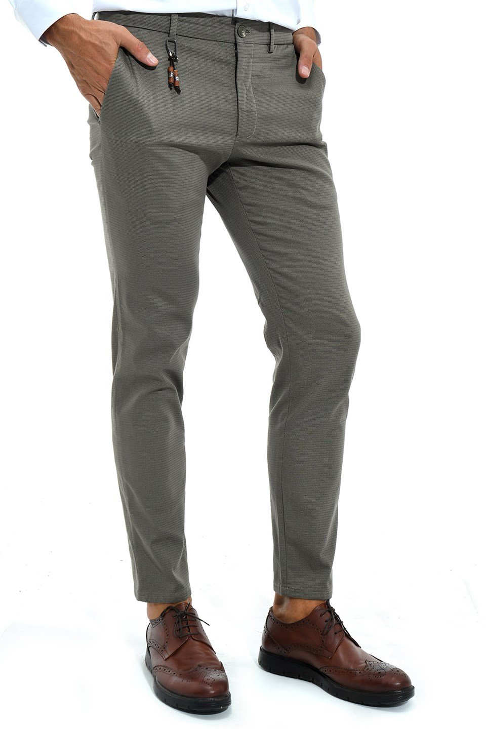  Morven Erkek Yeşil Noyana Pamuklu Slim Fit Yan Cep Keten Pantolon