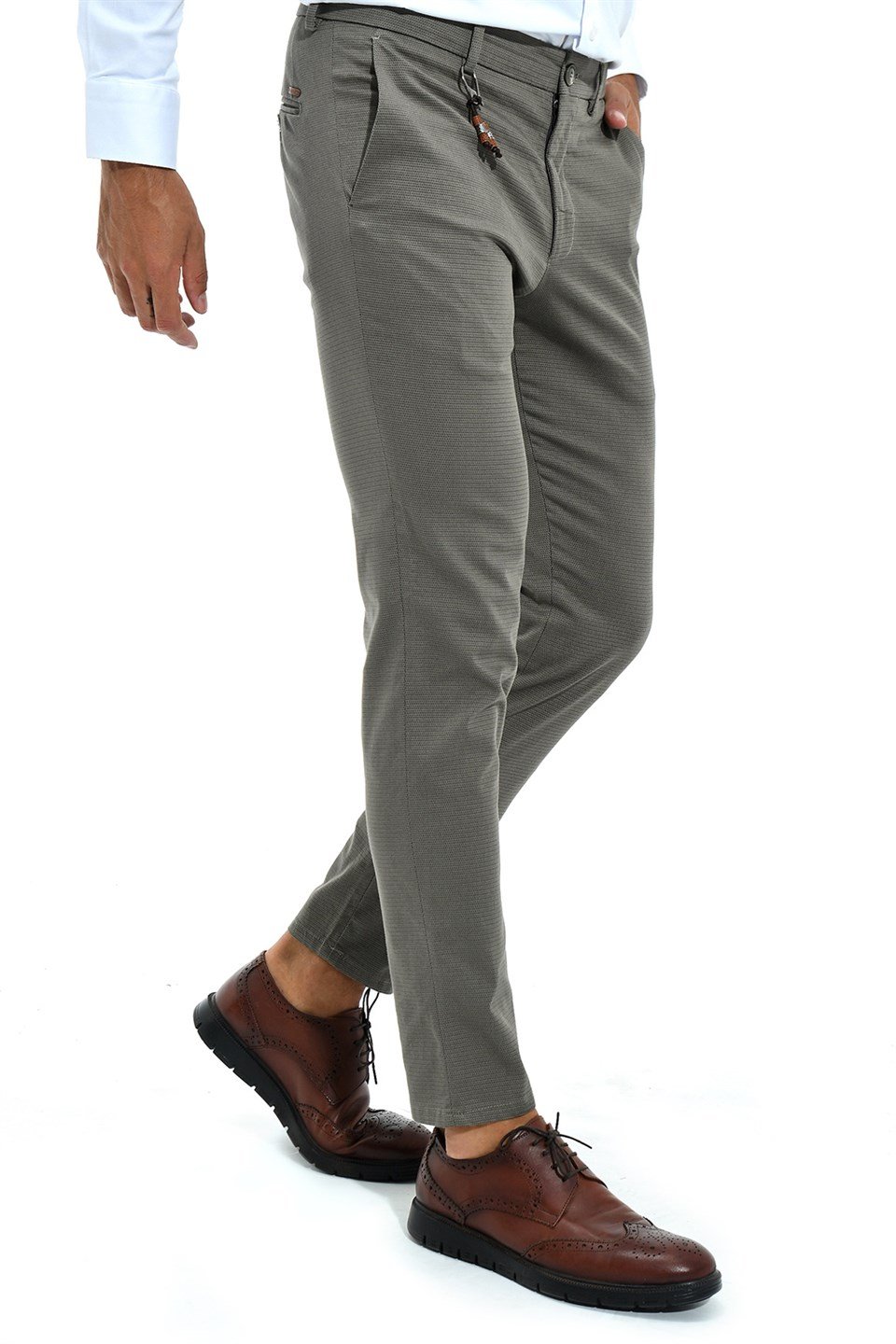  Morven Erkek Yeşil Noyana Pamuklu Slim Fit Yan Cep Keten Pantolon