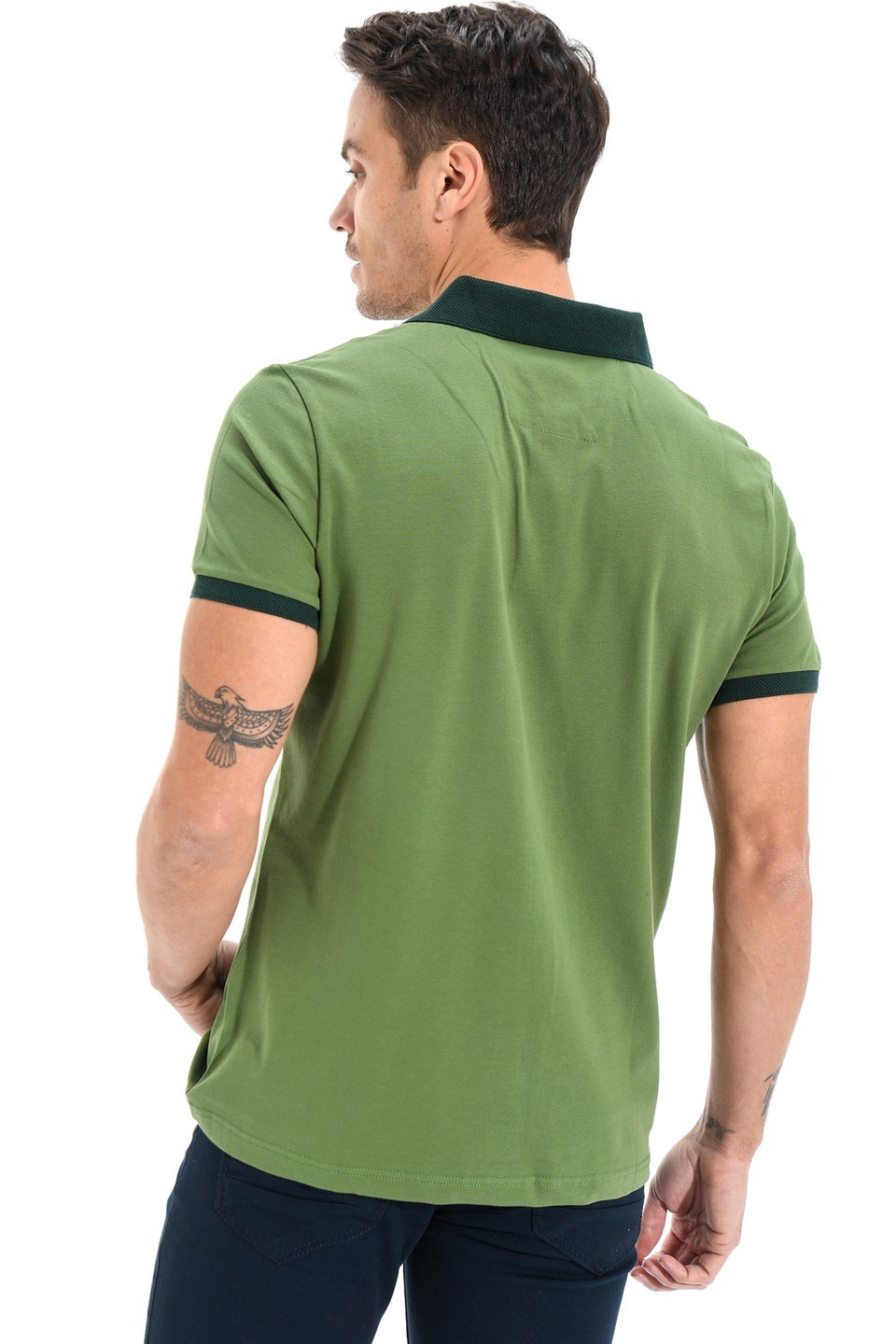  Morven Erkek Yeşil Polo Yaka Dynamic Fit Rahat Kesim Cepsiz Baskılı Pike T-shirt