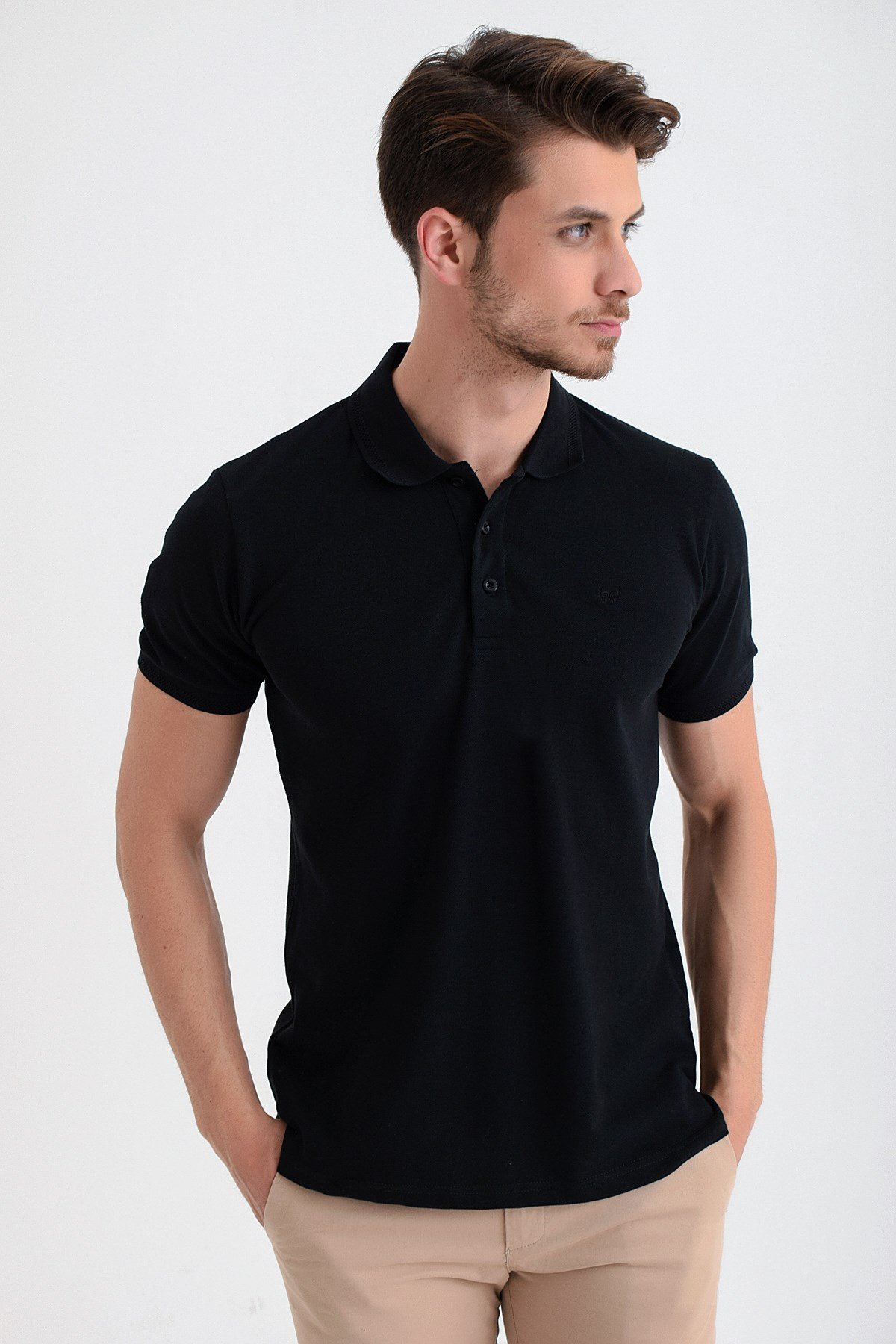 Basic Regular Fit Polo Yaka T-Shirt Siyah