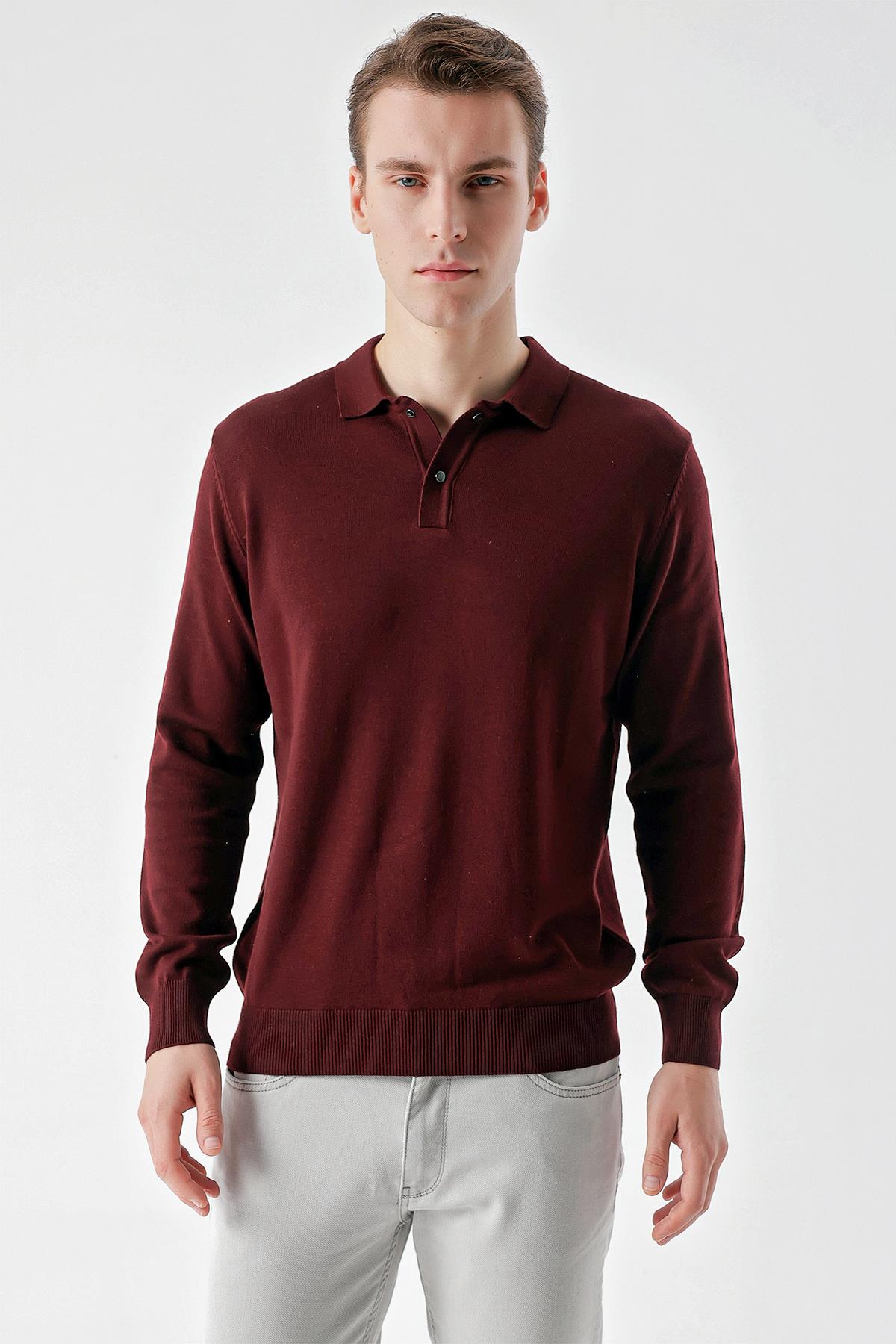 Bordo Basic Dinamik Fit Rahat Kesim Polo Yaka HEDİYE KUTULU Triko Kazak
