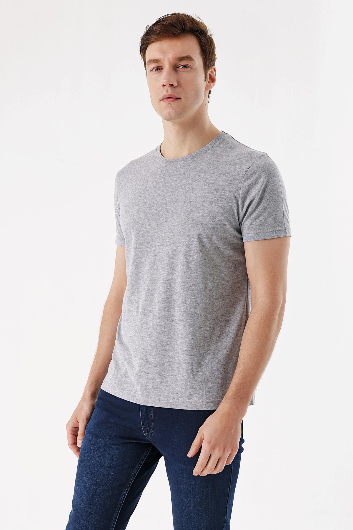 Erkek Grimel Basic Düz %100 Pamuk Bisiklet Yaka Slim Fit Dar Kesim Kısa Kollu Tişört