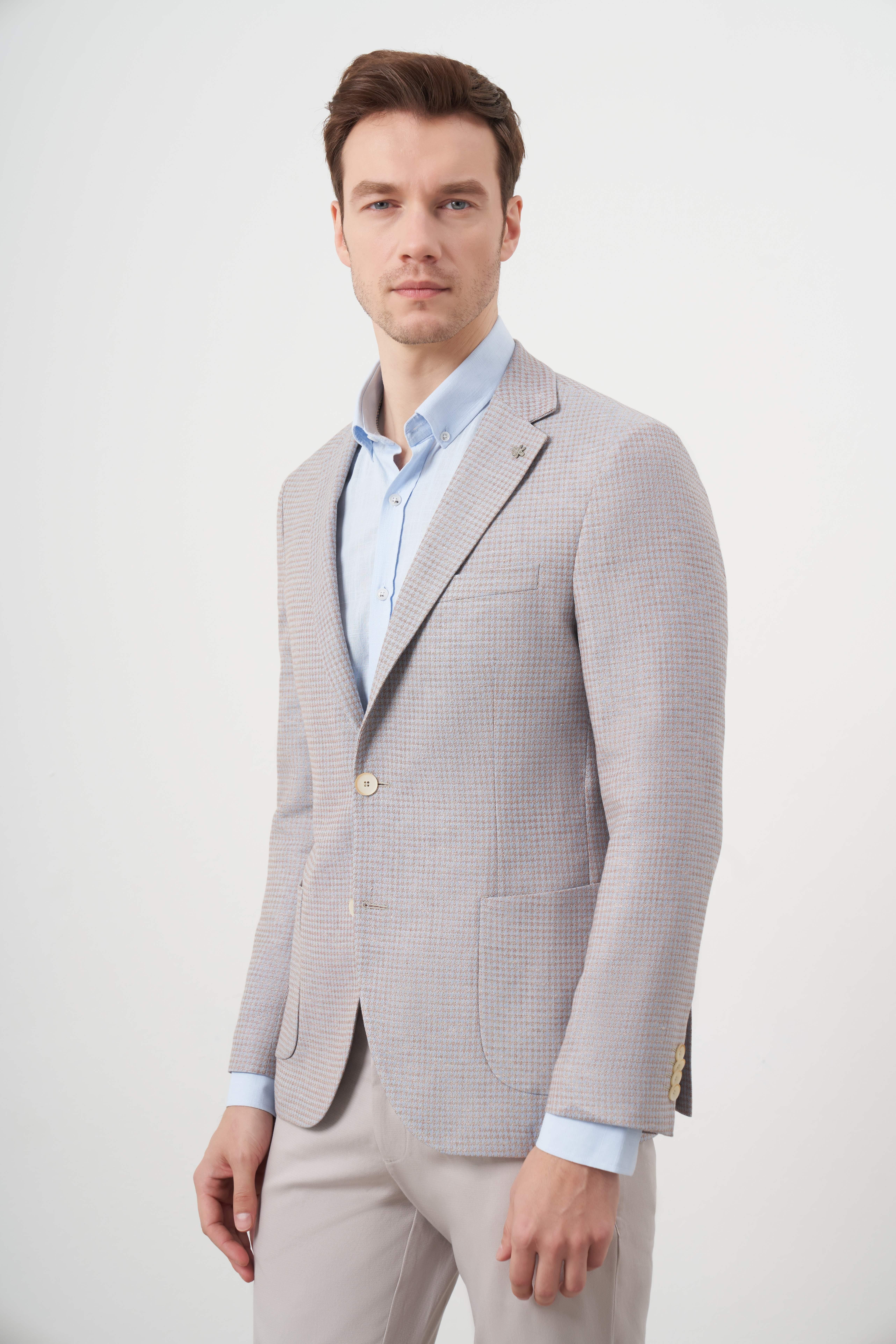 Morven Erkek A. MAVİ Dokuma Slim Fit Torba Cep Mono Yaka Spor Ceket
